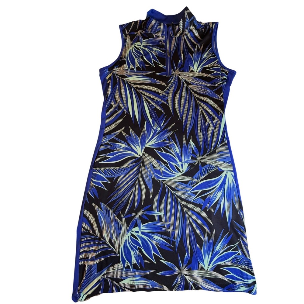 Tail Activewear Womens XL Golf Dress Tropical Palm Leaf Print Blue Sleeveless
